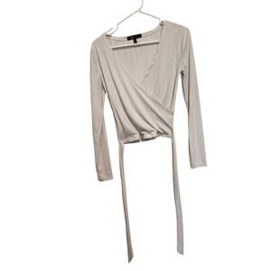 YMI Collection White Knit Ribbed Long Sleeve Cropped Wrap Blouse Top Size Medium